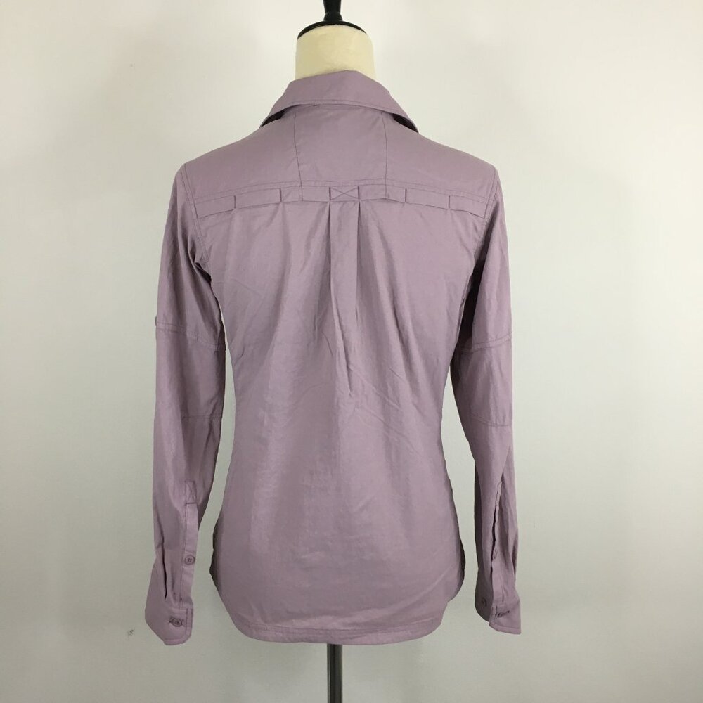 REI Co-op Purple/Gray Mesh Insert Sleeve Tabs Vented Back Button Shirt - Picture 11 of 14